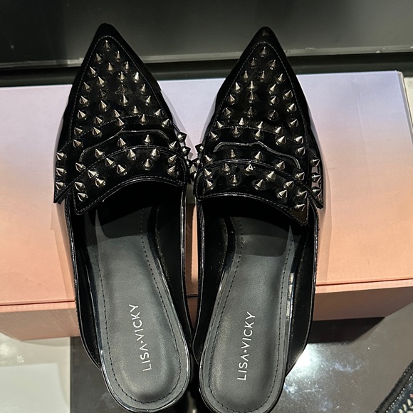 LISA VICKY Black Studded Slip-On Shoes - Picture 2 of 5